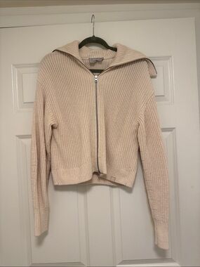 Everlane 100% Organic Cotton Cream Zip-Front Knit Sweater